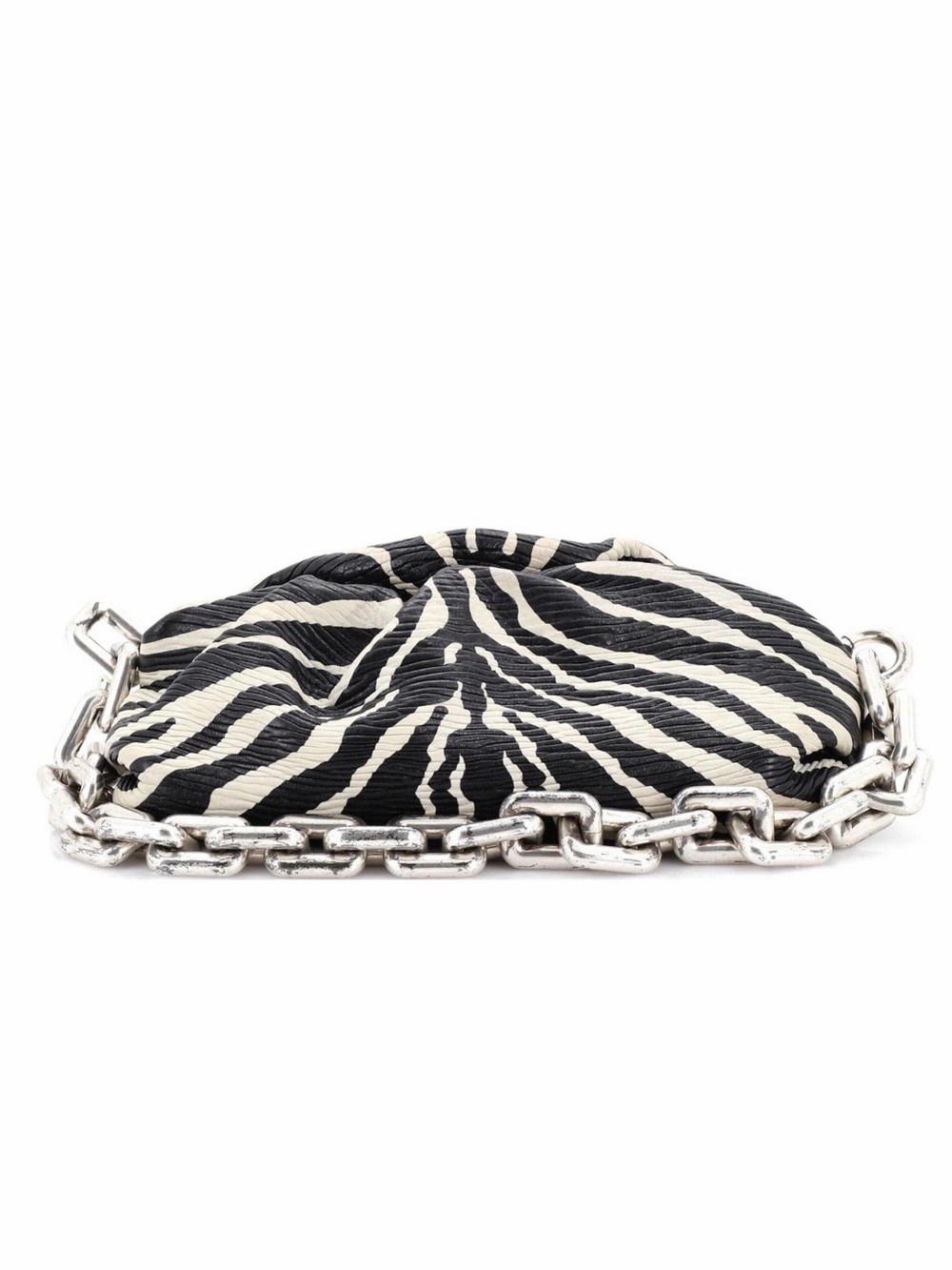 Bottega Veneta Zebra-Print Shoulder Bag in Black & Cream with Silver Chain